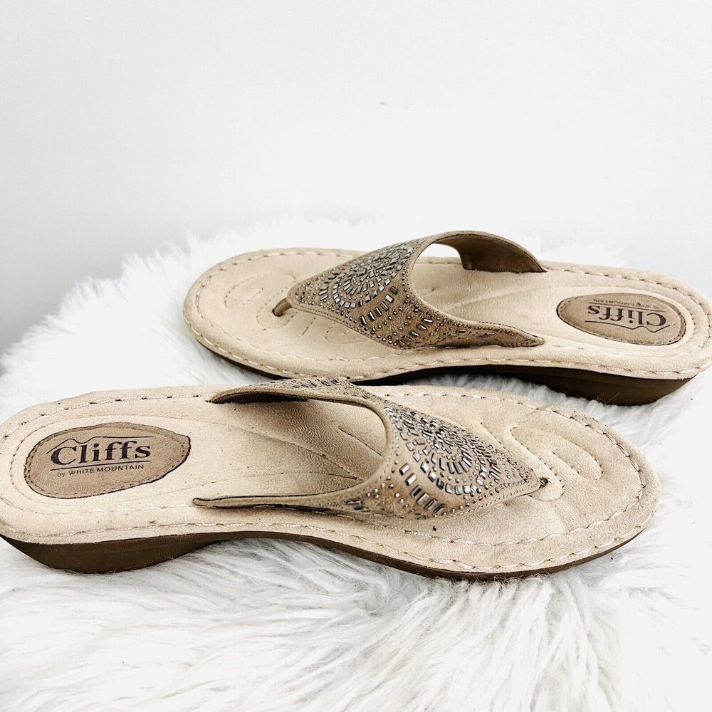 Cliffs Neutral Beige Silver Embellished Super Soft Slip on Sandals ~ Size 11 - Picture 4 of 8